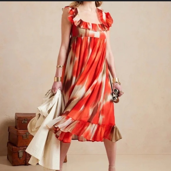 Banana Republic Dresses & Skirts - Banana Republic Ruffle Empire Waist Midi Dress Women's Orange Small